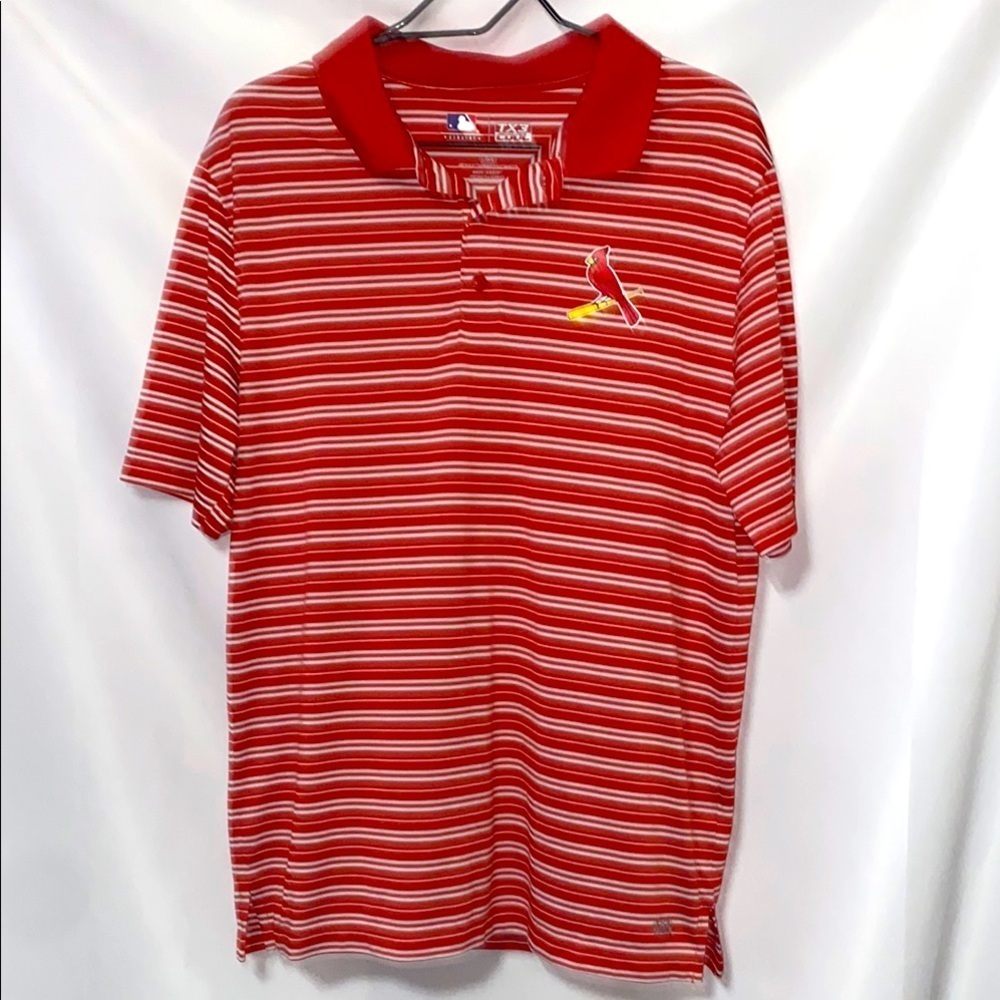 Genuine MLB Merch CARDINALS TX3 Red  White Striped‎ Polo Shirt Size Large clean